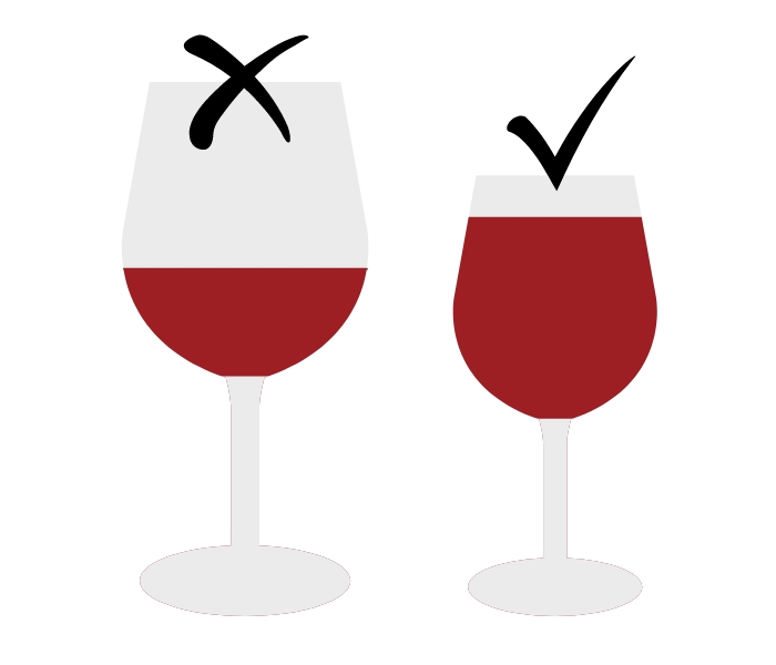 illustration of wine glasses showing how to fill for weight loss