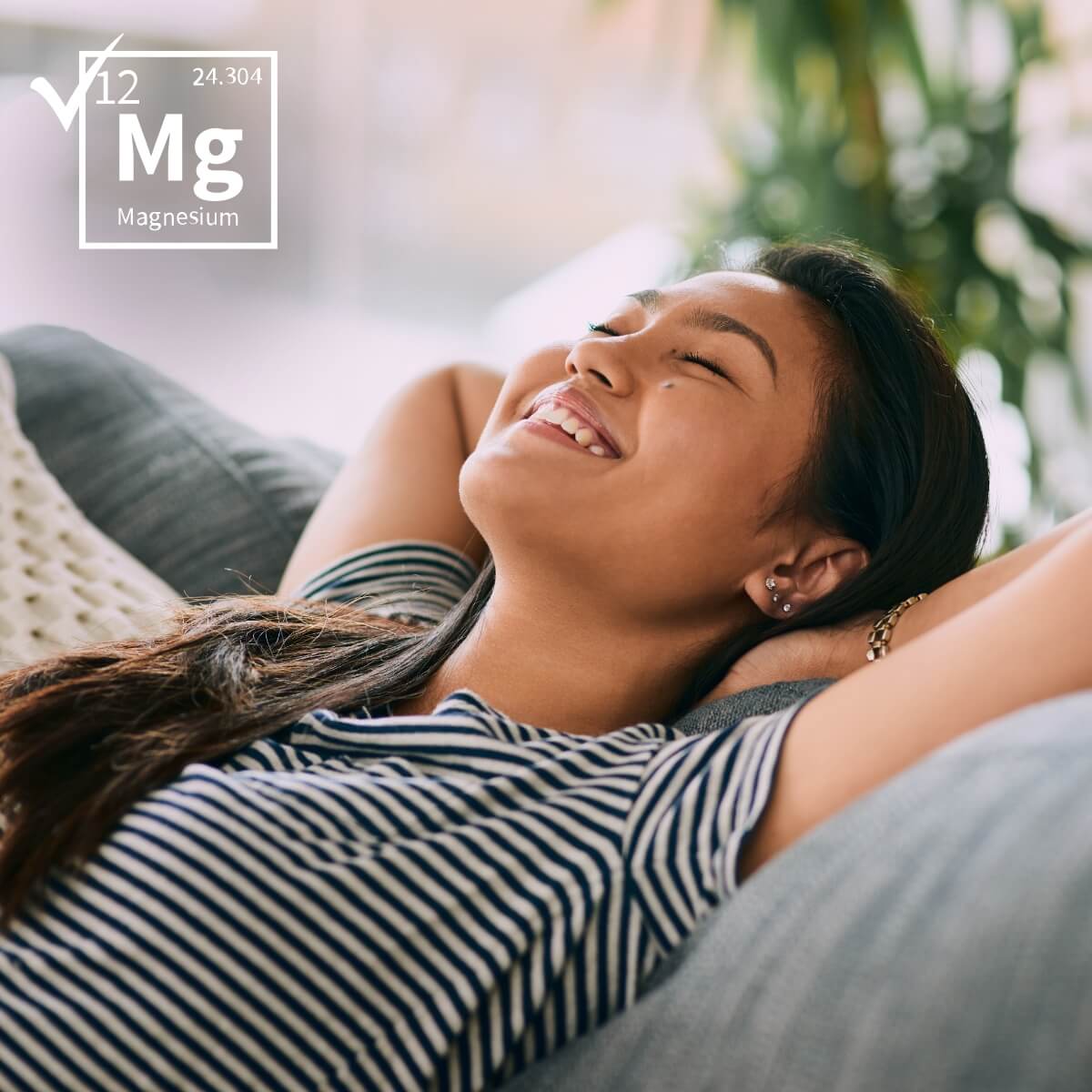 Woman relaxing because she's increased her magnesium levels.